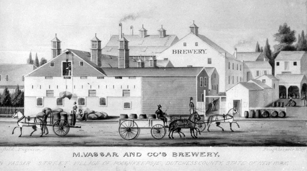 archive illustration of large industrial brewery belonging to Matthew Vassar in Poughkeepsie